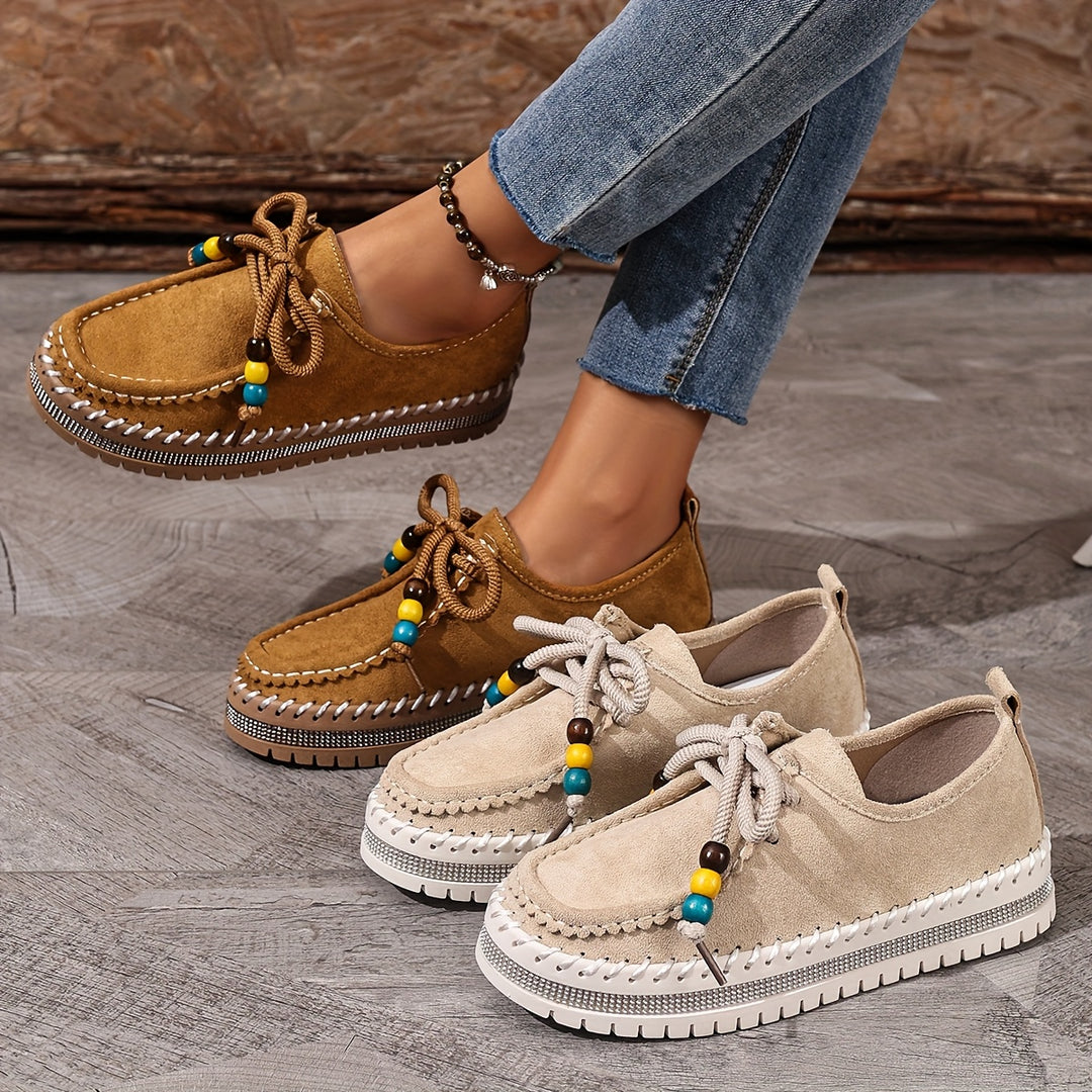 Women’s Vintage Beaded Lace-Up Sneakers
