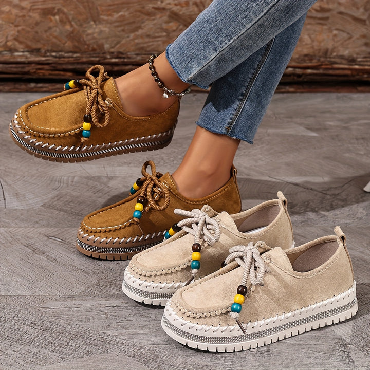 Women’s Vintage Beaded Lace-Up Sneakers
