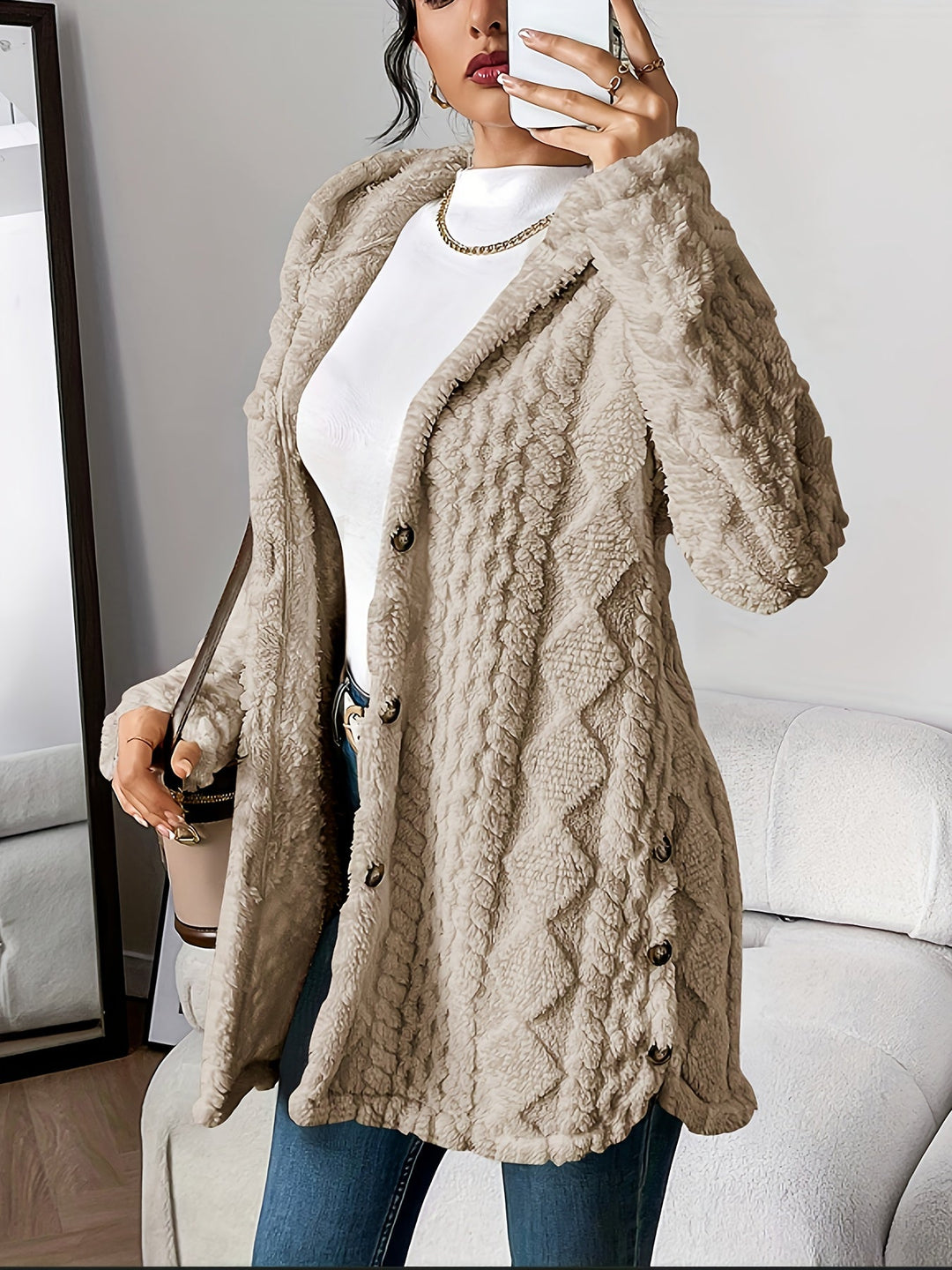 Women's Plush Hooded Cardigan