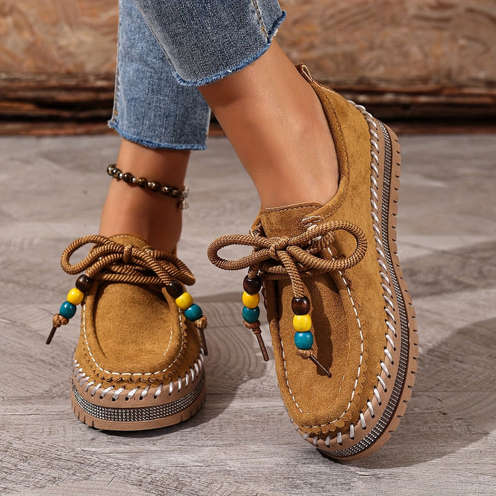 Women’s Vintage Beaded Lace-Up Sneakers