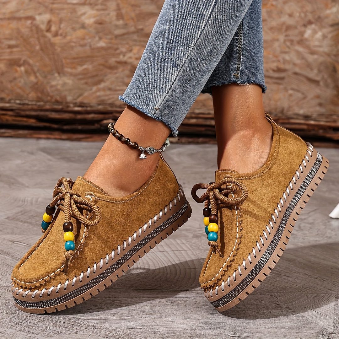 Women’s Vintage Beaded Lace-Up Sneakers