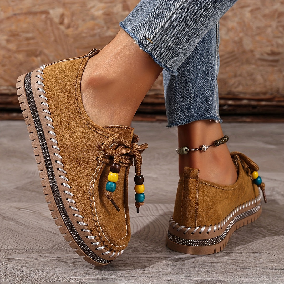 Women’s Vintage Beaded Lace-Up Sneakers