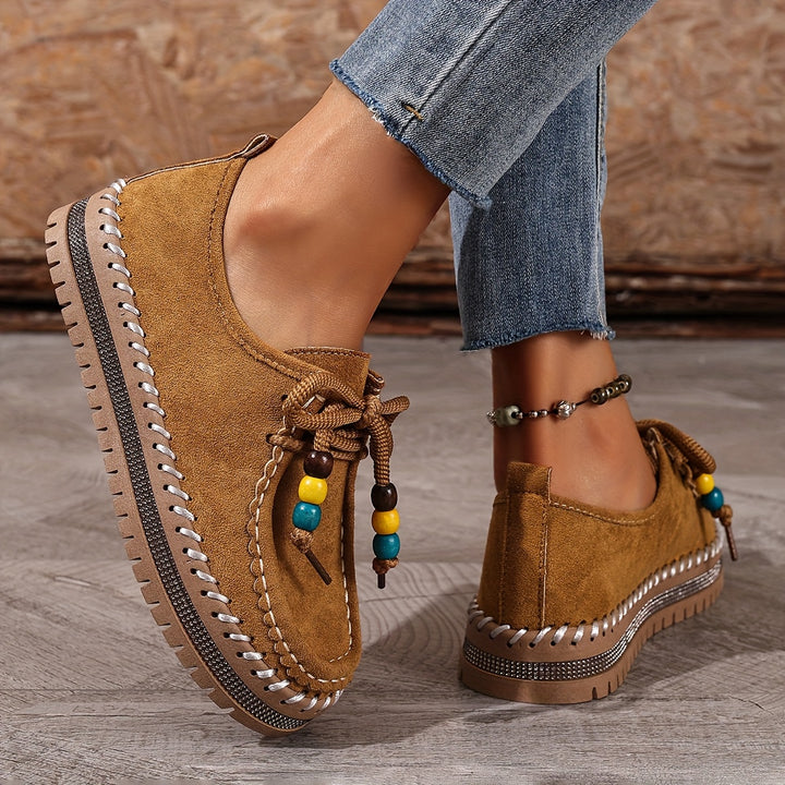 Women’s Vintage Beaded Lace-Up Sneakers