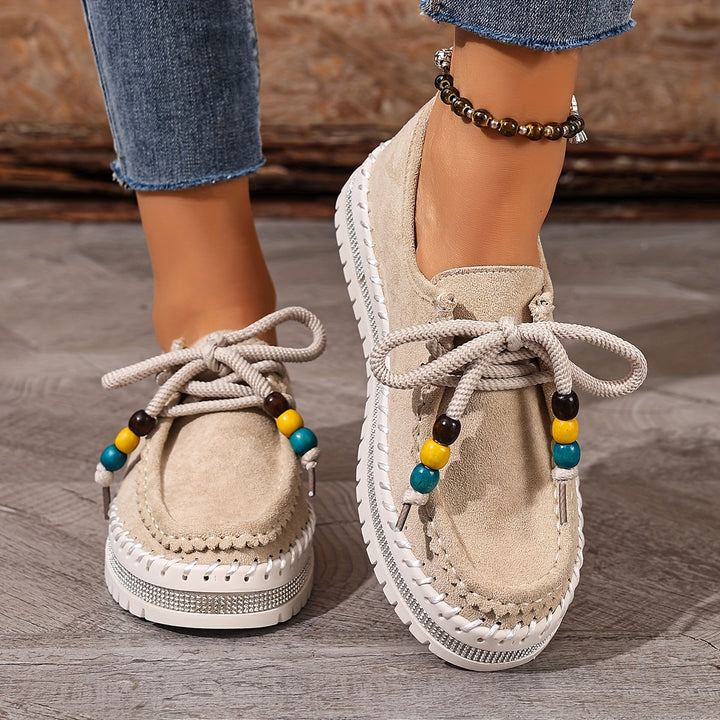 Women’s Vintage Beaded Lace-Up Sneakers