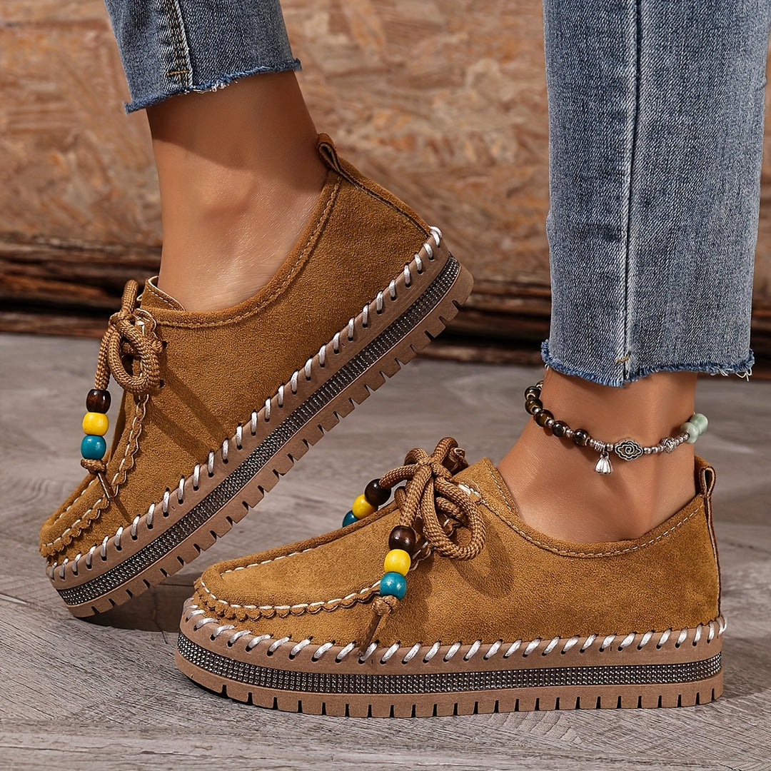 Women’s Vintage Beaded Lace-Up Sneakers