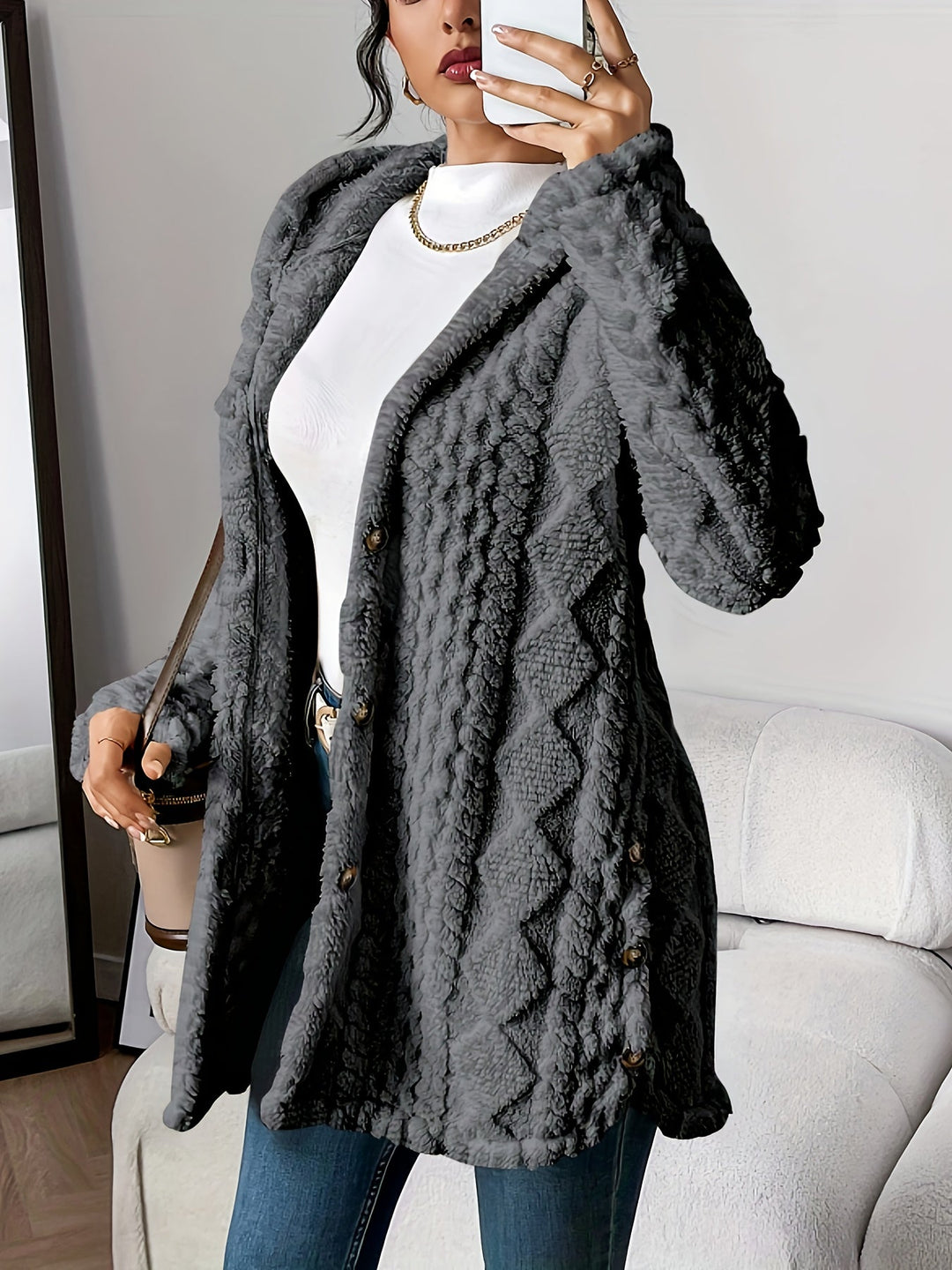 Women's Plush Hooded Cardigan